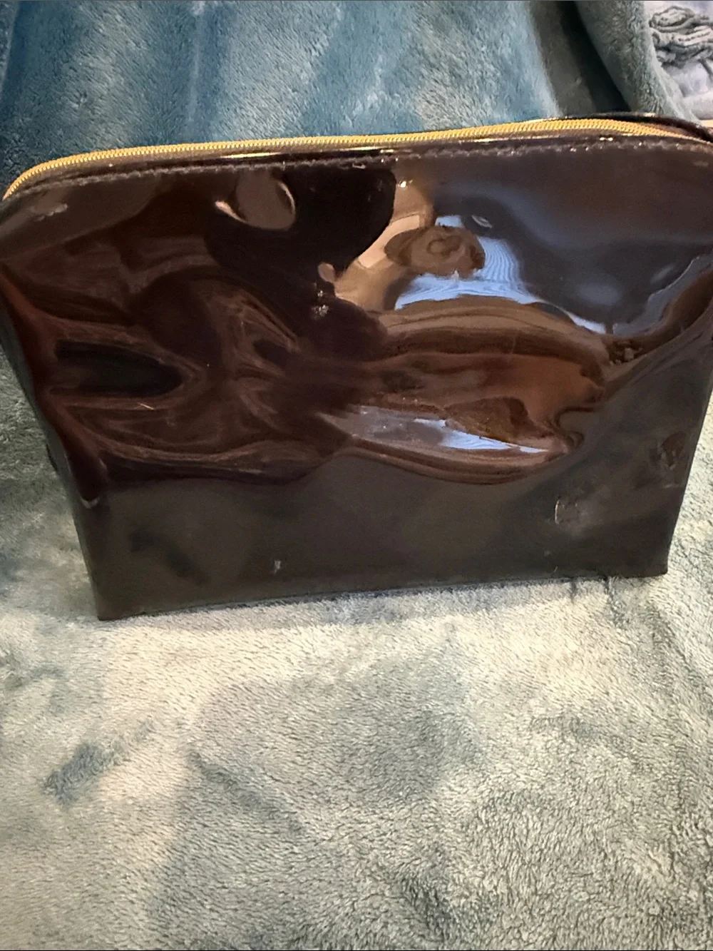 Ted Baker Patent Bow Cosmetic Clutch in Black with Gold Accent